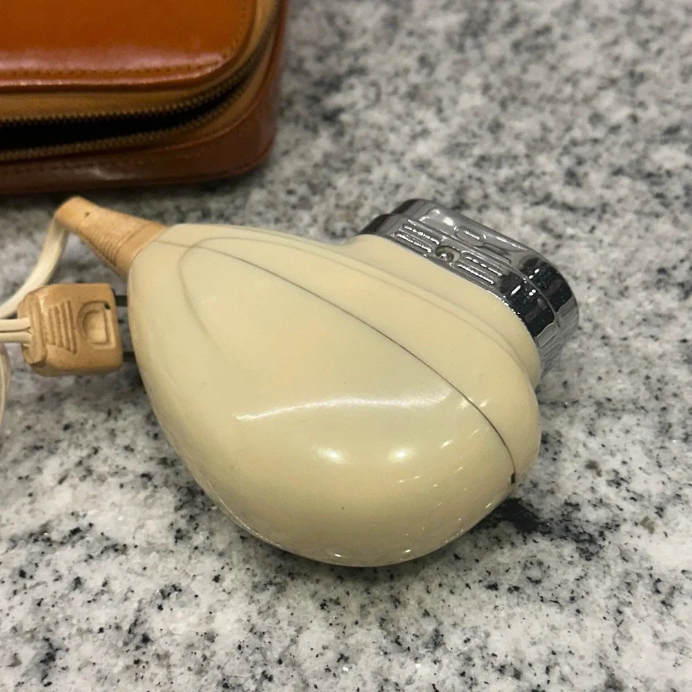 Norelco Mens Speedshaver Cream Vintage‎ Rotary Razor Tan Leather Case MCM Retro